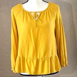 3/$25 small Old Navy long sleeve yellow peasant top w/peplum hem